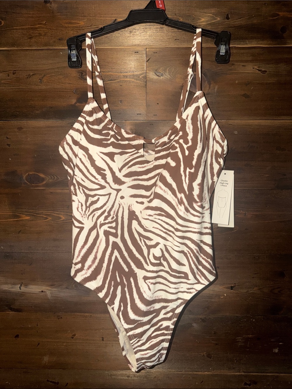 No Boundaries Brown and White Zebra-Print One-Piece Swimsuit